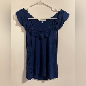 Navy Blue Ruffle Collared Off Shoulder Crop Blouse